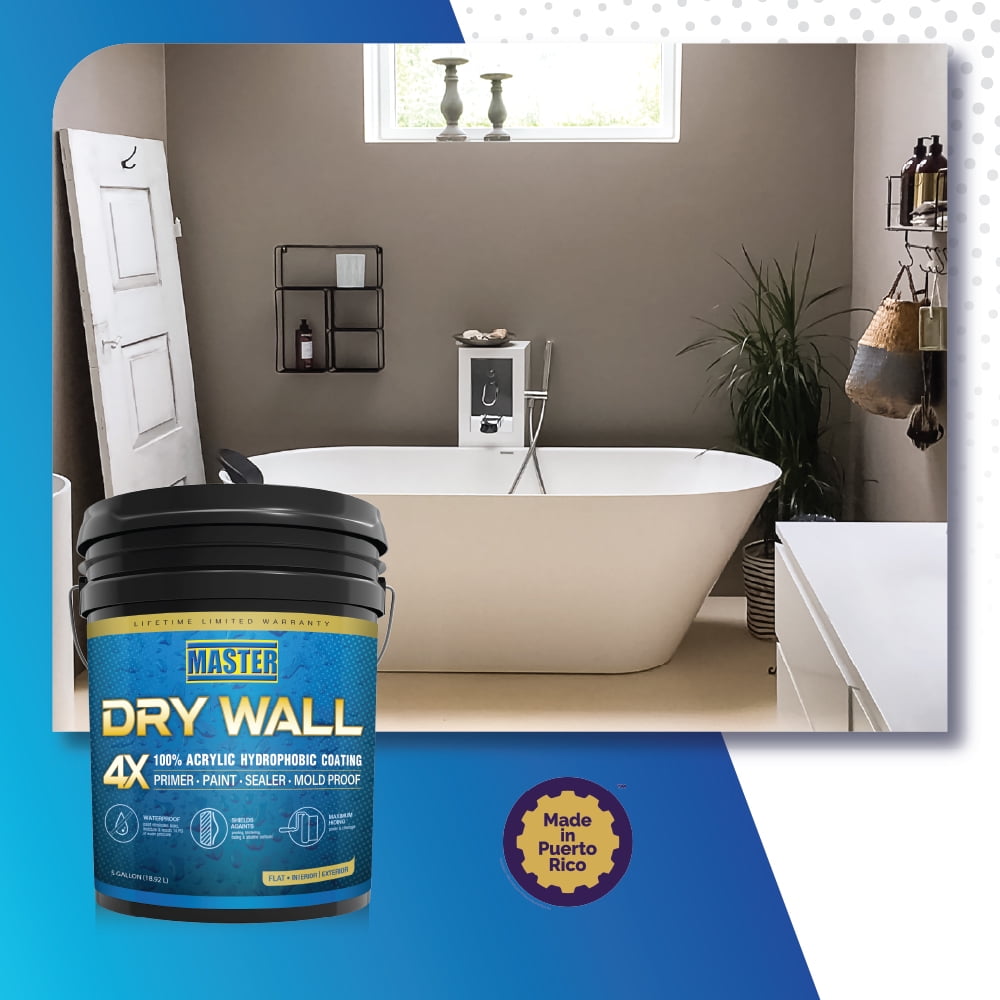 Master Paints Dry Wall 100% Acrylic Hydrophobic Coating Interior and Exterior Primer, Paint and Sealer Medium Base Tone 5 gal