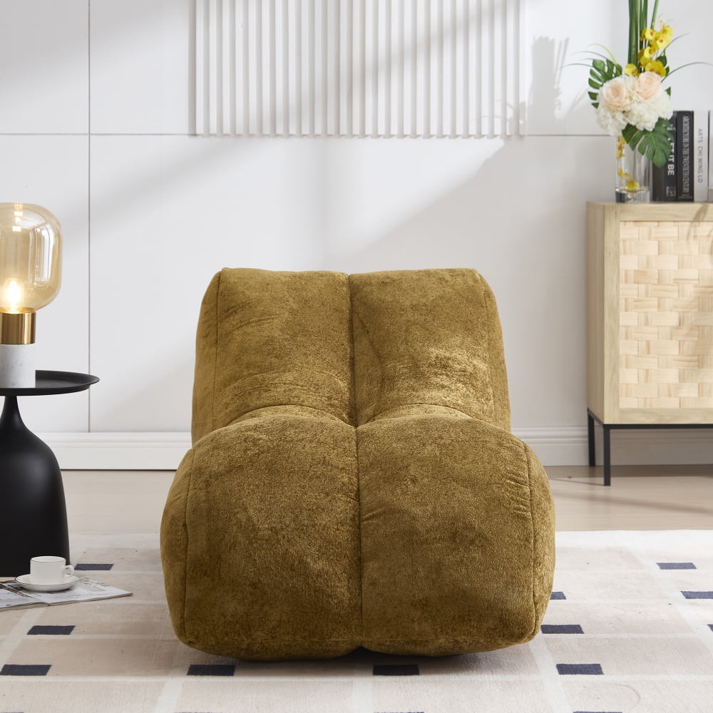 Pawverly Ergonomic Bean Bag Sofa Chair for Adults, 59-Inch Brown Lounge Chair, Sponge Filled, Modern Curved Beanbag Sofa for Living Room & Bedroom