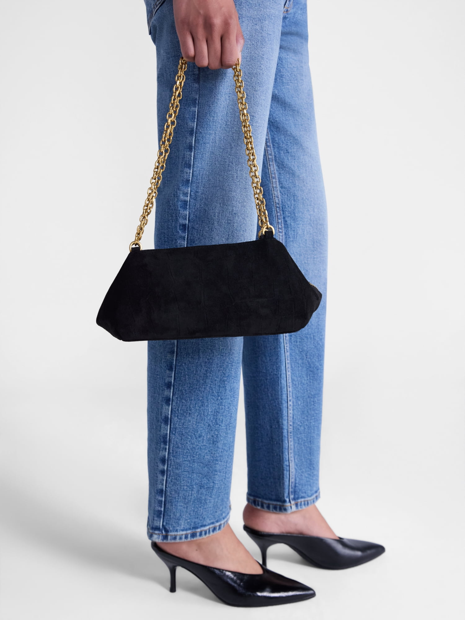 Scoop Women's Faux Croc Chain Shoulder Bag, Black Croc