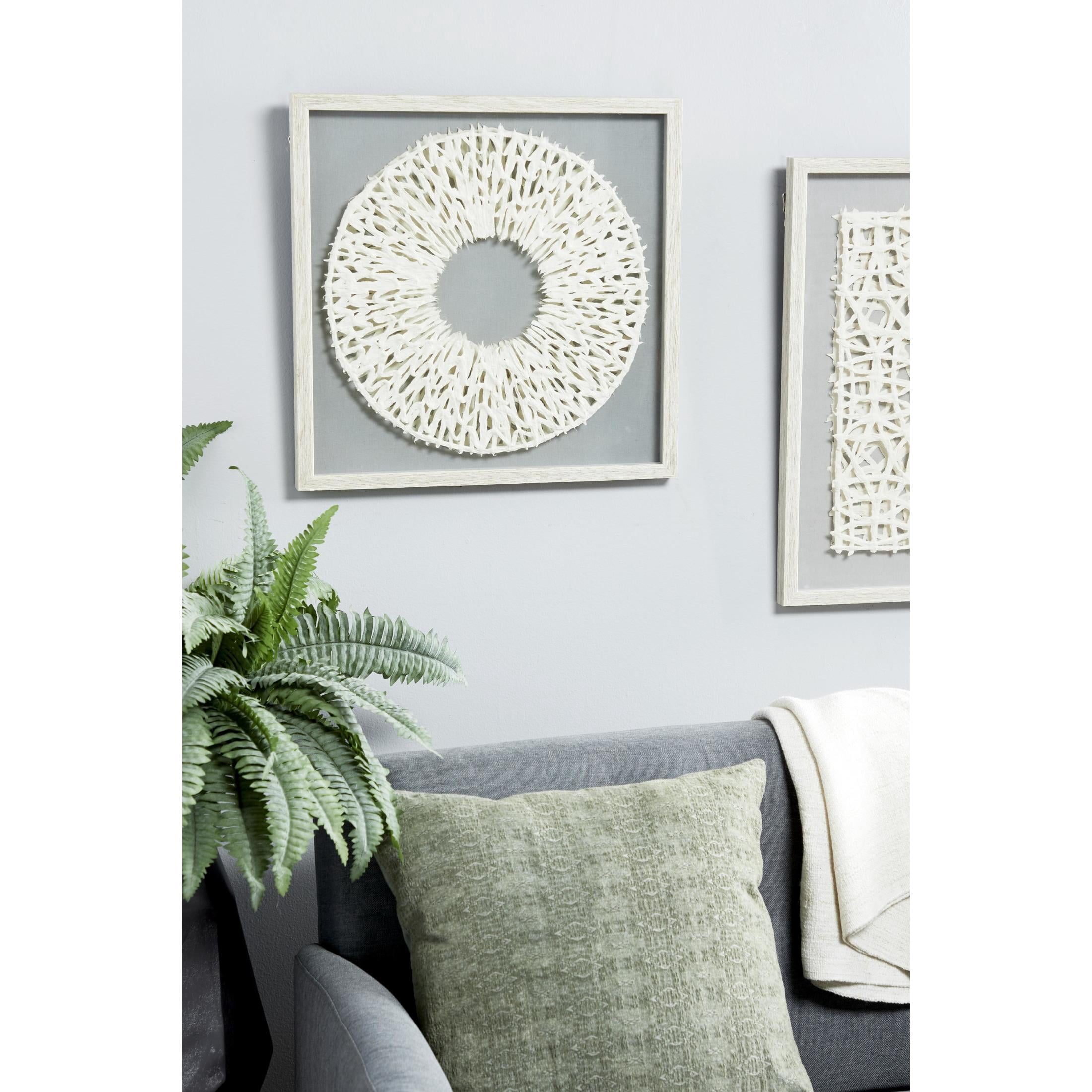 20" x 20" White Geometric Handmade 3D Circle Origami Shadow Box with Canvas Backing, by DecMode