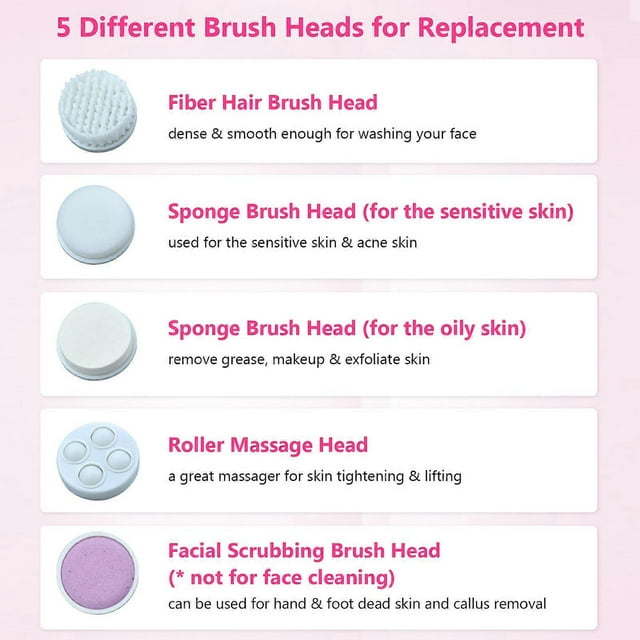 5 In 1 Electric Face Brush Facial Cleansing Brush Handheld Facial Cleaner Makeup Removal Tool