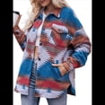 thumbnail image 2 of Chaqueta de Larga con Solapa Acogedora para Mujer, con Estampado Azteca Occidental y Bolsillos, Abrigo Informal y Cálido. Azul Pavo Real L, 2 of 10