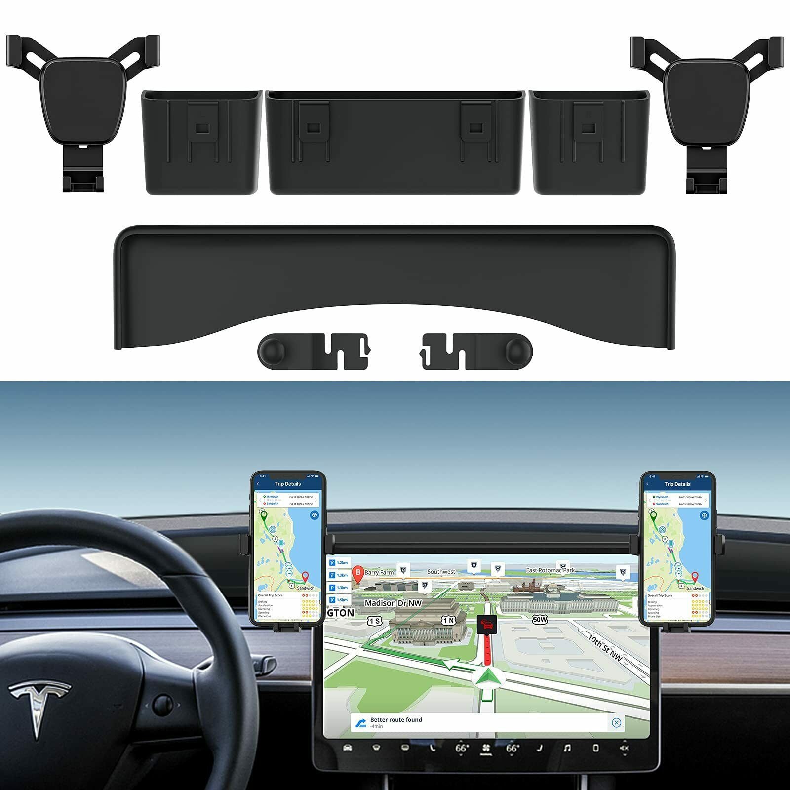 Lepow Car Cellphone Mount for Tesla Model Y Model 3 Car Screen Phone Mount  W/ 2 Adjustable Holders 