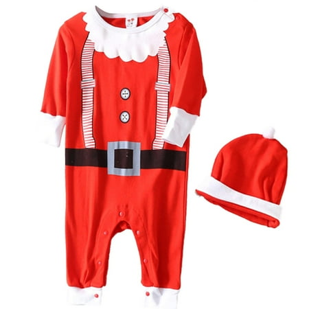 

CHGBMOK Early Access Deals 2PC Christmas Newborn Infant Boys Girls Jumpsuit Long Slevee Romper Clothing With Hat Set Xmas Outfits Christmas Gift