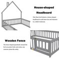 thumbnail image 5 of Bellemave Full Size Floor Bed with House-shaped Headboard and Fence Full Wood Floor Bed Frame with Guardrails and Door Montessori House Bed, Gray, 5 of 12