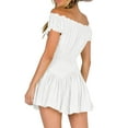 thumbnail image 6 of Gureui Women's Summer Short Dress, Casual Solid Color Ruched Bust Boat Neck Off Shoulder Puff Sleeve High Waist Slim Fit One Piece Party Beach A-Line Dress, 6 of 9