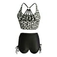 thumbnail image 6 of Honeeladyy Womens High Waisted Bikini Sets Sports Two Piece Swimsuits Printed Strap Top with Side Tie Boyshorts Black L, 6 of 7