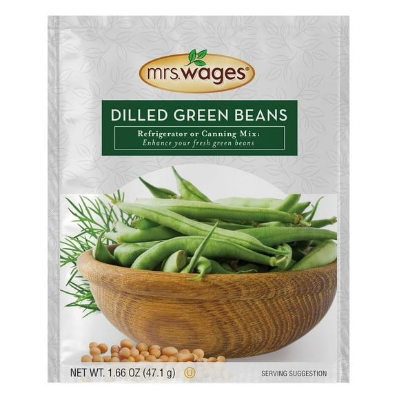 Mrs. Wages Dilled Green Beans Refrigerator or Canning Mix | Quick and Easy | Simple-to-Use | Perfect Balance of Sour & Savory | 1.66 oz Packet