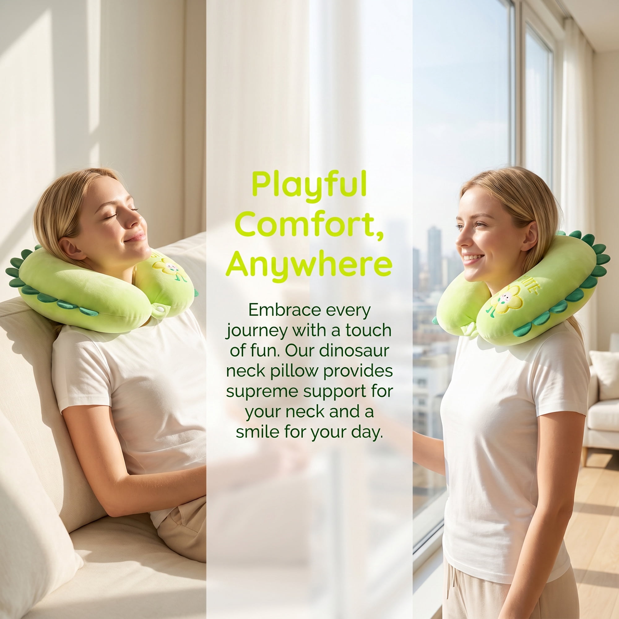 Unique Bargains Memory Foam Neck Pillow U Shape Sunflower Neck Pillow Green 12"x12"