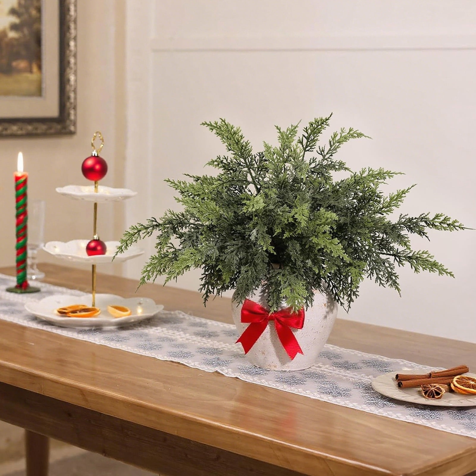 Artificial Thanksgiving Cedar Pine Pick 18 Inch Green Evergreen Stem for Vase Centerpiece and Fall Harvest Home Decor
