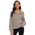 thumbnail image 3 of Women Quarter Zip Pullover Long SleeveHalf Zip Pullover Casual Stand Collar Cropped Sweatshirts with Pockets, 3 of 6