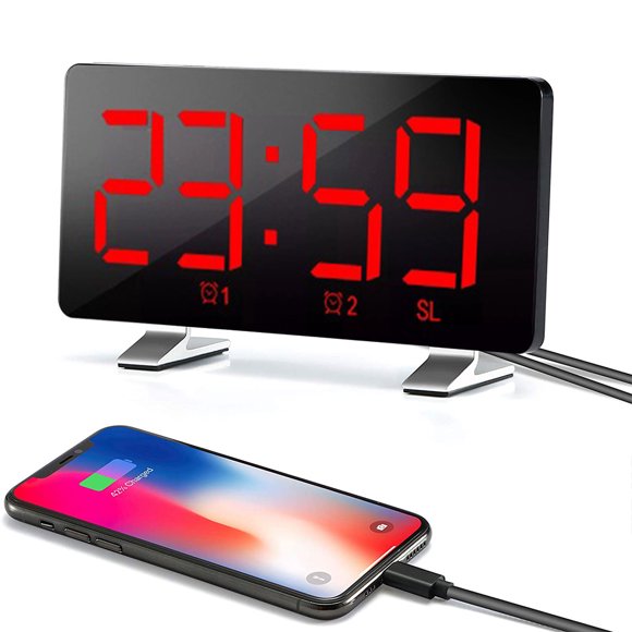 Réveil Numérique, Réveils Élégants pour Chambres avec Radio FM, Doubles Alarmes, Écran LED 6 Pieds', Port USB pour Chargement, 4 Niveaux de Luminosité, 12/24 H, Gradateur Automatique, Réveil Numérique avec Répétition