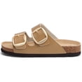 thumbnail image 5 of Litfun Women's Cork Footbed Slide Sandals Summer Leather Flat Sandals with Adjustable Buckles, Camel Brown, 5 of 8