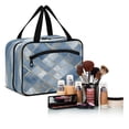 thumbnail image 6 of Travel Hanging Toiletry Bag with 4 Zipped Compartments Waterproof Makeup Accessories Spacious Cosmetic Bag Blue Plaid Pattern Medium, 6 of 9