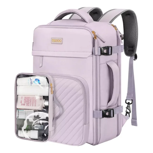 Mochilas De Viaje Deego 6095 Con Un Neceser Y Bolsillo Mochila Para Laptop De 15.6 Pulgadas Aprobado Por Avión 10kg Antirrobo e Impermeable 36.8 L Violeta