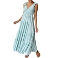 thumbnail image 2 of Women'S Summer Flowy Maxi Dress Casual Sleeveless V Neck Smocked Beach Sundress Light Blue XL, 2 of 9