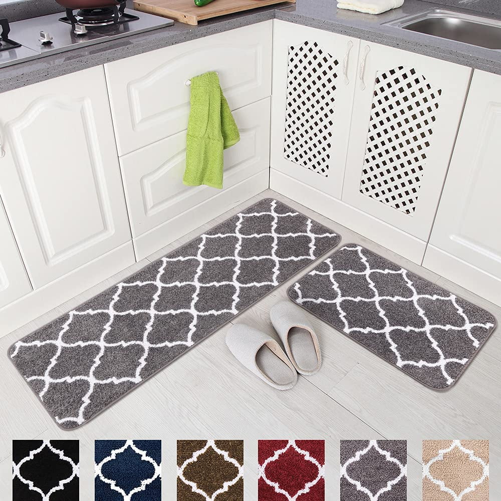 Newlake 2 Piece Microfiber Kitchen Rug Set Moroccan Trellis NonSlip