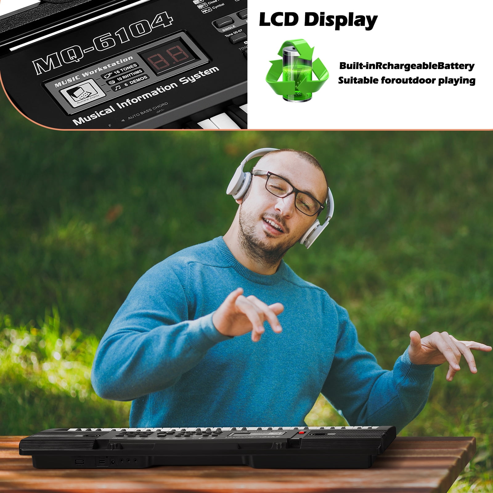 Fanruina 61 Key Portable Keyboard Piano for Beginners with Built in Speakers Teaching Mode Microphone and Music Stand 25.5 Inch Electric Piano