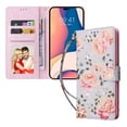 thumbnail image 2 of Allytechgroup for iPhone 11 Wallet Case, Stylish Flowers Pattern PU Leather Cover with Wrist Strap & Card Slots, Kickstand Magnetic Closure Shockproof Case for Women Girls, Pink Rose, 2 of 7
