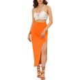 thumbnail image 2 of Unique Bargains Jupe Longue Maxi Décontractée pour Femme à Taille Élastique Fendue Orange TP, 2 of 7
