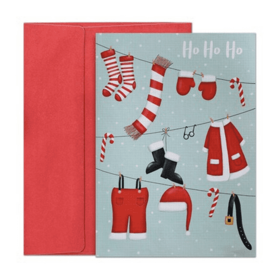 Masterpiece Studios Santa's Laundry 16-Count Boxed Holiday Cards with Envelopes, 7.8" x 5.6" Hollyville, red