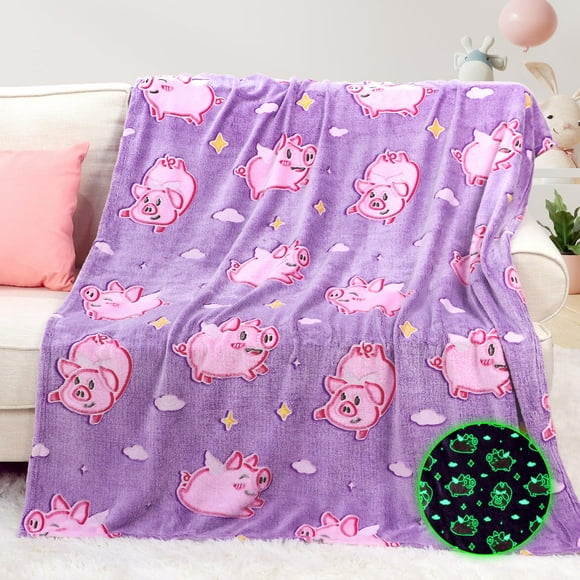 Manta MIBOI Pig de forro polar que brilla en la oscuridad para niñas y niños