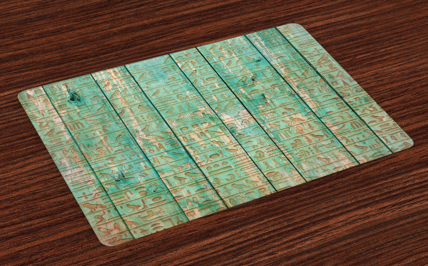 Egypt Placemats Set of 4 Ancient Hyeroglyphs Icons on Wooden Board