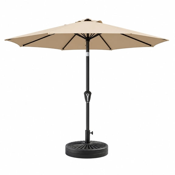 Necaces 9FT Outdoor Patio Umbrella with Tilt and Crank, 8 Rib Market Umbrella, Stable Sun Shade Canopy for Patio Beach Deck Garden
