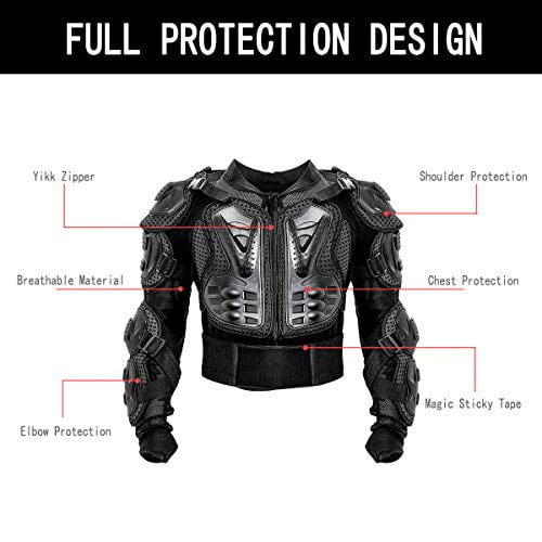 Motorcycle Full Body Armor Protective Jacket ATV Guard Shirt Gear Jacket Armor Pro Street Motocross Protector with Back Protection Men Women for Off-Road Racing Dirt Bike Skiing Skating Red S