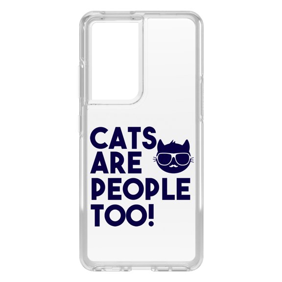 DistinctInk Clear Shockproof Hybrid Case for Galaxy S21 ULTRA 5G (6.8" Screen) - TPU Bumper Acrylic Back Tempered Glass Screen Protector - Cats Are People Too