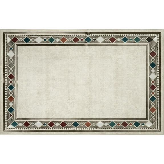 IdealHouse 2'x3' Washable Area Rug, Soft Non-Slip Modern Carpet for Living Room, Bedroom & Kitchen, Stain-Resistant Accent Rug, Beige