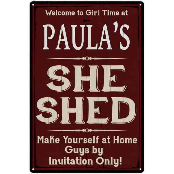 PAULA'S She Shed Red Sign Lady Cave 8 x 12 High Gloss Metal 208120088098