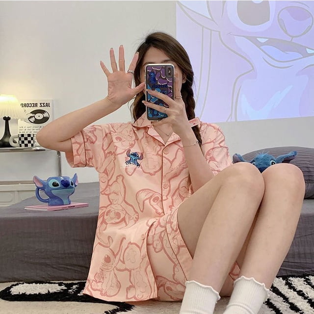 Pijama de manga corta tipo cárdigan de algodón de imitación de alta calidad con diseño de Hello Kitty japonés para mujer, traje de verano para el hogar de gran calidad para mujer