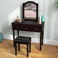 thumbnail image 4 of Costway Vanity Table Set Makeup Desk Cushioned Stool 3 Drawer Large Mirror Walnut, 4 of 10