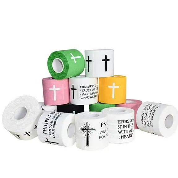 Christian Sports Tape Colored Athletic Tape with Cross Cotton Wristbands for Athletes Trainers Tennis Gymnastics Boxers First Aid Injury Bandage