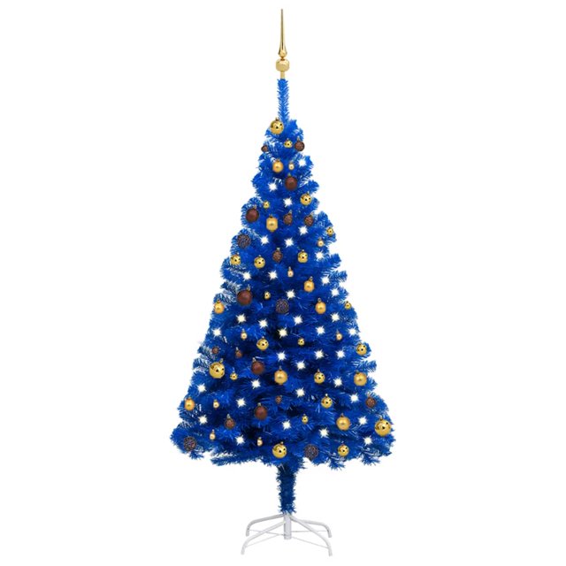 vidaXL Artificial Pre-lit Christmas Tree with Ball Set Blue 180 cm PVC