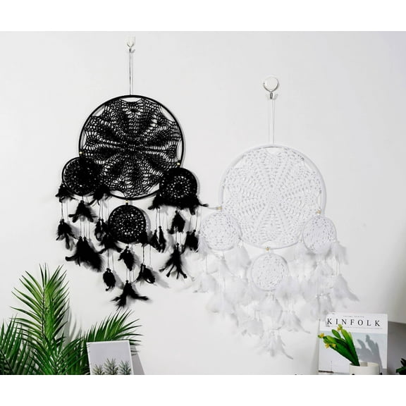 Feather Dream Catcher Macrame Wall Hanging Decoration - 4 Circle