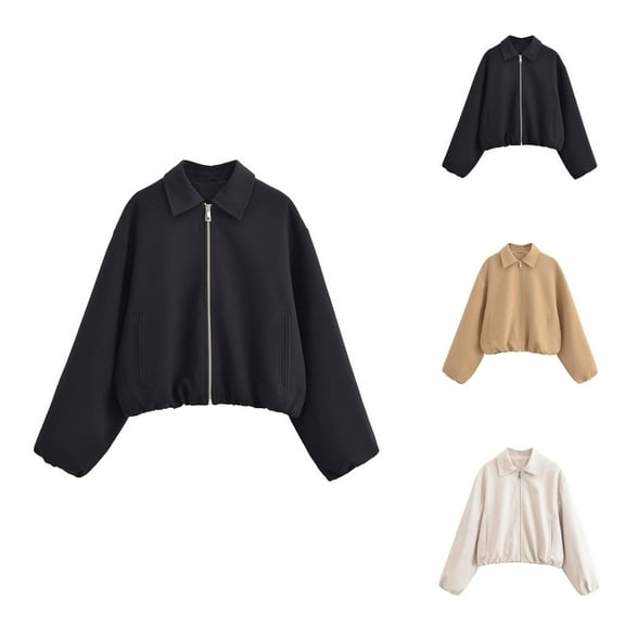 Cropped Baseball Jackets for Women 2025 Long Sleeve Lightweight Zip Up Lapel Casual Jackets with Pockets Outerwear