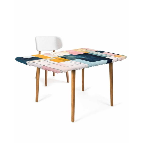 Colorful Geometric Rectangle Tablecloth, Waterproof Elastic Fitted Table Covers for 4 Foot Tables, 24x50inch Decorative Tablecloths for Picnic, Camping, Outdoor, Modern Chic Abstract Oil Painting