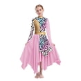 thumbnail image 5 of Nyeemya Kids Girls Metallic Printed Long Sleeve Asymmetrical Liturgical Praise Dance Dress Pink 14, 5 of 6