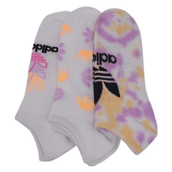 Adidas Originals Trefoil No Show 3-Pair Womens Athletic Socks Size M, Color: Acid Orange/Clear Lilac/Black White