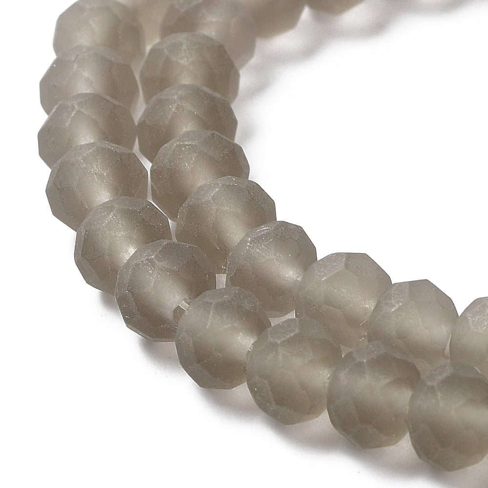 Transparent Glass Beads Strands Faceted Frosted Rondelle Light Grey 10mm Hole: 1mm about 63~65pcs/strand 49~50cm