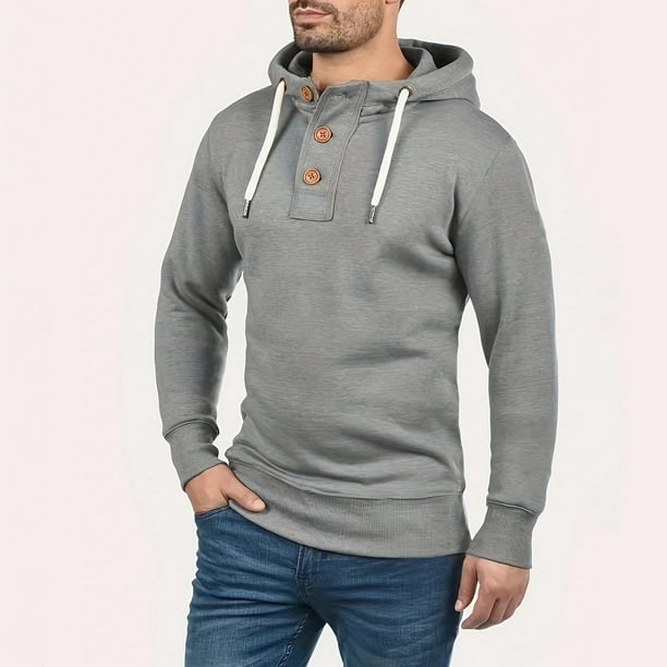 WILLBEST Sudadera con Capucha para Hombre, De Primavera y Otoño, con Botones Decorativos y Cuello A La Moda, Estilo Europeo e Informal XGrande