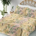 thumbnail image 3 of Ambesonne Vintage Floral Fitted & Flat Sheet with Shams 4 Pcs Set, Blossoming Romance, King, Peach Pale Pink, 3 of 5