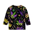 thumbnail image 4 of Girls Kids Mardi Gras 3/4 Sleeve Tees - Heart Mask Sequin Graphic Crew Neck Tops, Soft Casual Fat Tuesday New Orleans Carnival Party Matching Outfits, 4 of 4