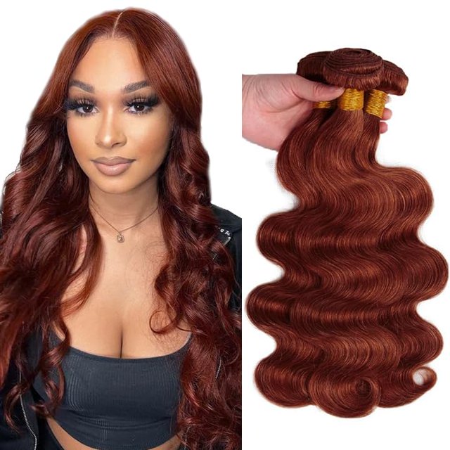 Hair Bundles DiexRlamx, marrón rojizo, ondulado, 45-55 cm, 300 g