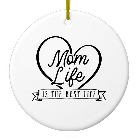DistinctInk Hanging Ceramic Christmass Tree Ornament with Gold String - Great Gift / Present - 2 3/4 inch diameter - Mom Life is the Best Life