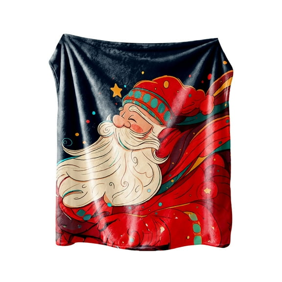 Virelaxpo Oversized Christmas Themed Flannel Throw Blanket with Red Tree Blue Santa Designs 130x100cm for Decor