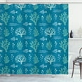 thumbnail image 1 of Blue Nautical Shower Curtain, Algae Bubbles Waves Seaweed Motifs in Aquatic Tones Pattern, Fabric Bathroom Set with Hooks, 69W X 70L Inches, Sea Blue and Cadet Blue, by Ambesonne, 1 of 3