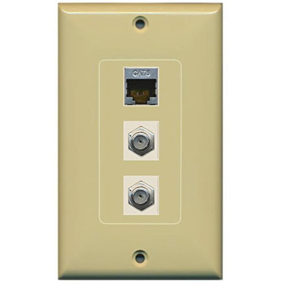 RiteAV - 2 Port Coax Cable TV- F-Type and 1 Port Shielded Cat6 Ethernet Decorative Wall Plate - Ivory